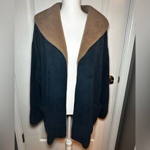 Koolaburra by UGG Sherpa Fleece Open Cardigan In Blue and Tan